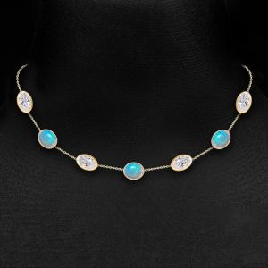 Golden Bezel Oval Cut Opal Tennis Necklace For Women 