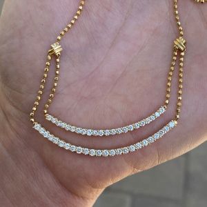 Round Cut White Sapphire Gold Bead Chain Necklace Double Curved Bar Necklace Pendant Necklace For Women 