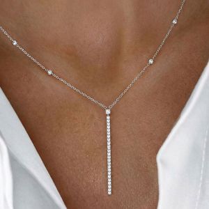 Round Cut White Sapphire Vertical Necklace Pendant Necklace For Women Wedding Jewelry