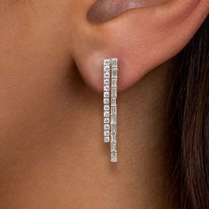 Baguette & Round Cut White Sapphire Drop Earrings For Women 