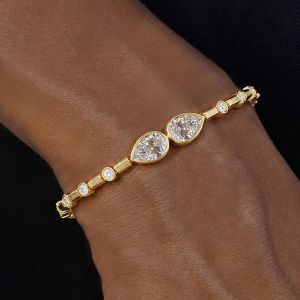 Golden Bezel Pear Cut White Sapphire Tennis Bracelet For Women