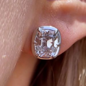 Solitaire Cushion Cut White Sapphire Stud Earrings For Women  