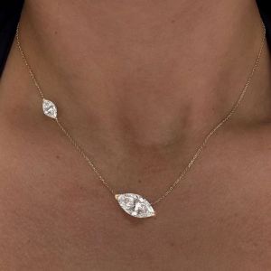 Golden Marquise Cut White Sapphire Pendant Necklace For Women Wedding Jewelry 