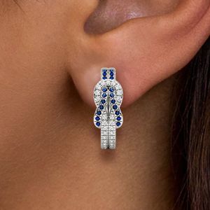 Infinity Design Round Cut Blue Sapphire Hoop Earrings For Women