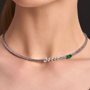 Two Tone Pear Cut White & Emerald Sapphire Tennis Necklace For Women Wedding Jewelry
