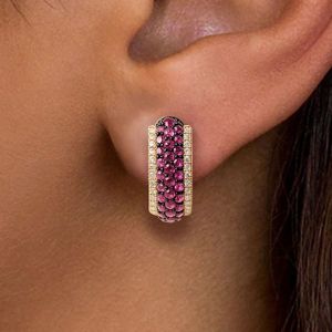 Two Tone Round Cut Ruby Sapphire Hoop Earrings For Women