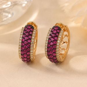 Two Tone Round Cut Ruby Sapphire Hoop Earrings For Women