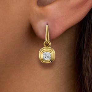 Golden Bezel Cushion Cut White Sapphire Drop Earrings For Women