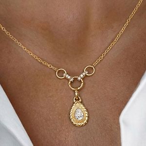 Golden Bezel Pear Cut White Sapphire Pendant Necklace For Women Wedding Jewelry