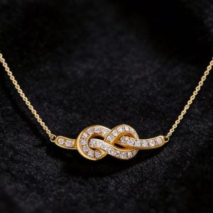 Golden Infinity Design Round Cut White Sapphire Pendant Necklace For Women