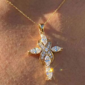 Golden Marquise Cut White Sapphire Infinity Cross Necklace Pendant Necklace For Women