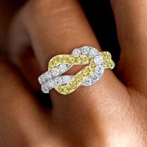 Infinity Design Two Tone Round Cut Yellow Sapphire Wedding Band For Women