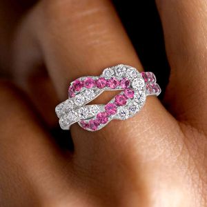 Infinity Design Two Tone Round Cut Pink Sapphire Wedding Band For Women