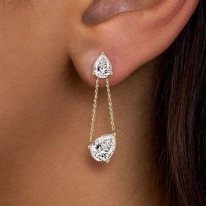 Golden Pear Cut White Sapphire Drop Earrings For Women 