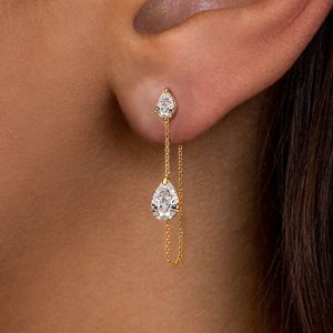 Golden Pear Cut White Sapphire Drop Earrings For Women 
