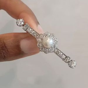 Halo Round Pearl Brooch For Women Wedding Jewelry 