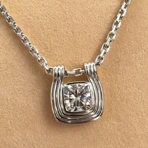 Bezel Cushion Cut White Sapphire Pendant Necklace For Women 