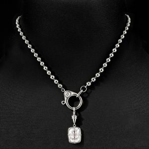 Cushion Cut White Sapphire Ball Chain Pendant Necklace For Women