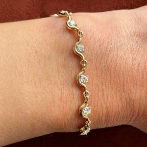 Golden Round Cut White Sapphire Line Bracelet For Women Wedding Jewelry  