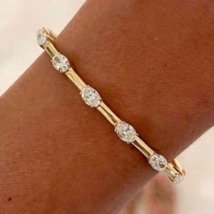 Golden Oval Cut White Sapphire Bracelet Bangle For Women Wedding Jewelry 