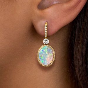 Golden Oval Cut Opal Drop Earrings For Women Wedding Jewelry
