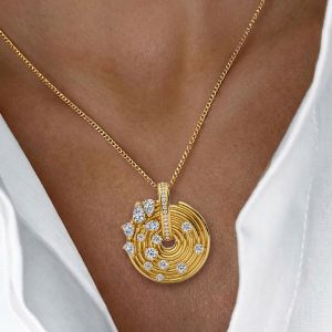 Golden Pear Cut White Sapphire Whirlpool Shaped Pendant Necklace For Women