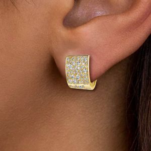 Gold Round Cut White Sapphire Square Pave Setting Earrings Hoop Earrings For Women