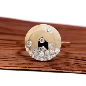 Golden Round Cut White Sapphire Disc Ring Engagement Ring For Women