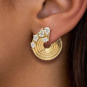 Gold Pear Cut White Sapphire Layered Metal Earrings Spiral Circle Hoop Earrings For Women
