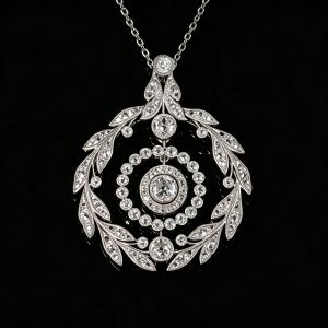 Vintage Milgrain Multi Circle Round Cut White Sapphire Edwardian Laurel Wreath Pendant Necklace For Women