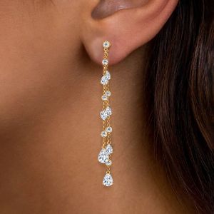 Gold Pear Cut White Sapphire Layered Tassel Dangle Earrings Drop Earrings For Women