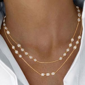 Gold Double Layer Bezel‑Set Multi Cut White Sapphire Two‑in‑one Pendant Necklace For Women