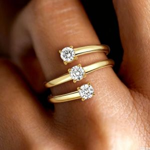 Gold Round Cut White Sapphire Three Stone Spiral Twist Ring Intertwined Stackable Engagement Ring For Women