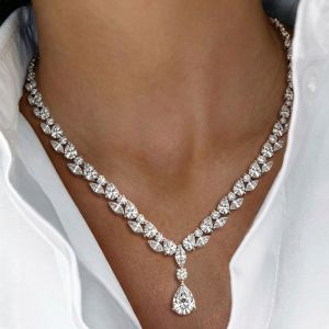 Pear & Marquise Cut White Sapphire Y Drop Layered Necklace For Women 