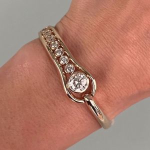 Gold Bezel Set Round Cut White Sapphire Statement Bangle Bracelet For Women