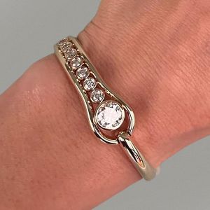 Gold Bezel Set Round Cut White Sapphire Statement Bangle Bracelet For Women