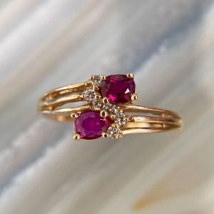 Gold Oval Cut Ruby Sapphire Twist Split Shank Cluster Design Engagement Ring For Women Promise Jewelry