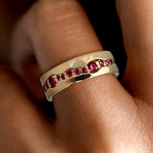 Eternity Gold Round Cut Ruby Sapphire Wedding Band For Women Wedding Jewelry
