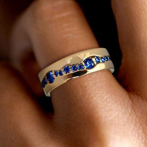 Eternity Gold Round Cut Blue Sapphire Wedding Band For Women Wedding Jewelry