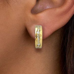 Golden Round Cut White Sapphire Hoop Earring For Women Wedding Jewelry