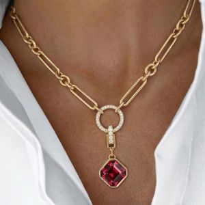 Gold Paperclip Chain Necklace Asscher Cut Ruby Sapphire Pendant Necklace For Women 