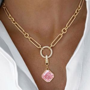 Gold Paperclip Chain Necklace Asscher Cut Pink Sapphire Pendant Necklace For Women