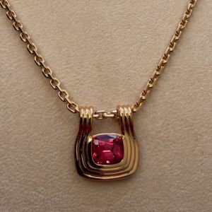 Multi‑Layer Grooved Bezel Gold  Solitaire Cushion Cut Ruby Sapphire Sliding Chain Necklace Pendant Necklace For Women