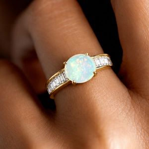 Gold Oval Cut Opal Ring Engagement Ring For Women 