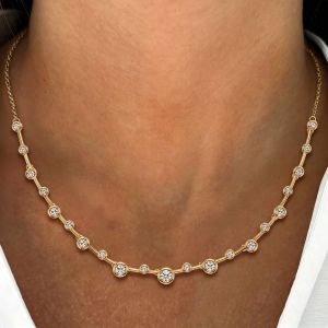 Gold Round Cut White Sapphire Bubble Gradient Round Chain Necklace Pendant Necklace For Women