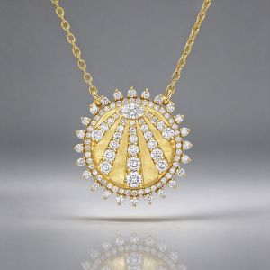 Gold Marquise Cut White Sapphire Sun Pendant Necklace For Women