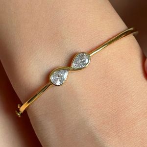 Infinity Twist Two Pear Cut White Sapphire Bracelet Bangle For Women