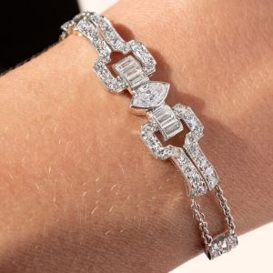 Art Deco Vintage Milgrain Marquise Cut White Sapphire Link Bracelet For Women