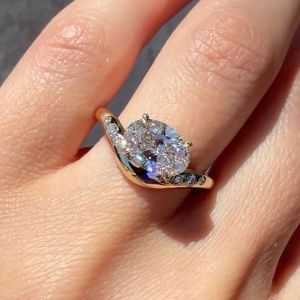 Gold Twist Shank Oval Cut White Sapphire Promise Ring  Engagement Ring For Women