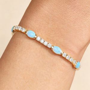 Gold Oval Cut Opal Cabochon Link Bracelet Tennis Bracelet For Women